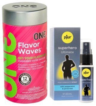 Набір з 12 шт ONE Flavor Waves + Пролонгатор pjur Superhero Ultimate Spray 20 мл SOS9326 фото
