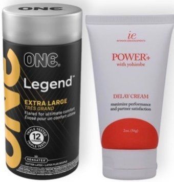 Набір з 12 шт ONE Legend Extra Large + Пролонгатор Doc Johnson Power with Yohimbe Delay Cream For Men, 56г SOS9070 фото