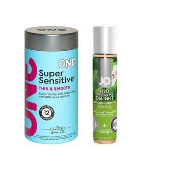 ONE Super Sensitive Pack 12 шт. + Смазка на водной основеSystem JO H2O &mdash; Green Apple (30 мл) SOS6492 фото