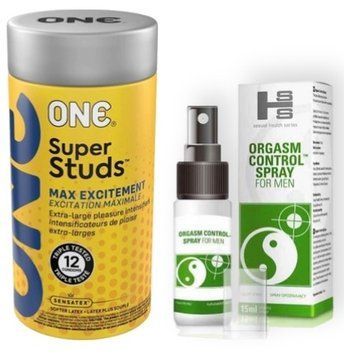 Набір 12 шт ONE Super Studs + SEXUAL HEALTH SERIES ORGASM CONTROL SPRAY, 15 МЛ SOS9017 фото
