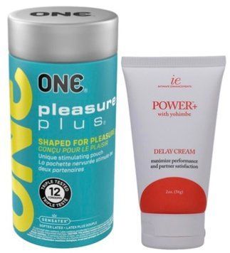 Набір з ONE Pleasure Plus 12 шт + Пролонгатор Doc Johnson Power+with Yohimbe Delay Cream For Men 56 г SOS9536 фото