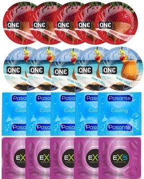 Набір 20 шт ONE Chocolate Strawberry + ONE Island Punch + Pasante Cooling + EXS EXTRA SAFE SOS7233 фото