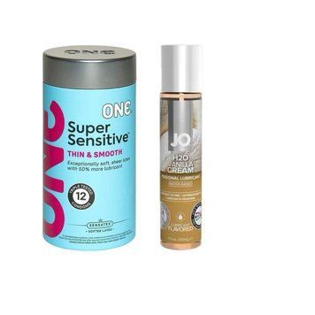 ONE Super Sensitive Pack 12 шт. + Смазка на водной основе System JO H2O &mdash; Vanilla Cream (30 мл) SOS6489 фото