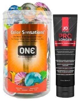 Набір з ONE Color Sensations 100 шт + Пролонгатор System JO Prolonger Gel (60 мл) SOS9195 фото