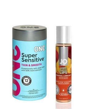 ONE Super Sensitive Pack 12 шт. + Смазка на водной основе System JO H2O &mdash; Peachy Lips (30 мл) SOS6488 фото