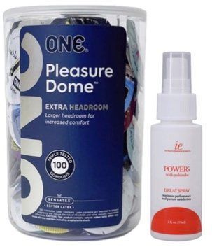 Набір з ONE Pleasure Dome, 100 шт + Пролонгатор Doc Johnson Power+with Yohimbe Delay Spray For Men (59 мл) SOS9582 фото