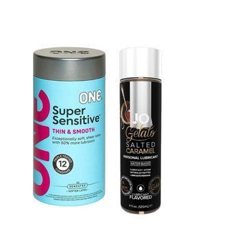 ONE Super Sensitive Pack 12 шт. + Смазка на водной основе System JO GELATO Salted Caramel (120 мл) SOS6486 фото
