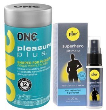 Набір з ONE Pleasure Plus 12 шт + Пролонгатор pjur Superhero Ultimate Spray 20 мл SOS9526 фото