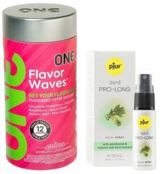 Набір з 12 шт ONE Flavor Waves + Пролонгатор pjur MED Prolong Spray 20 мл SOS9324 фото