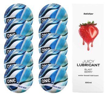 Набір: ONE Fresh Mint 10 шт. + Лубрикант Satisfyer Blast Berry 300 мл SOS12434 фото