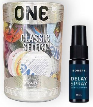 Набір з ONE Classic Select 100 шт + Boners Delay Spray SOS9000 фото