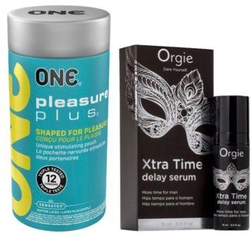 Набір з ONE Pleasure Plus 12 шт + Пролонгатор Orgie Xtra Time Delay Serum, 15 мл SOS9522 фото