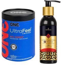 ONE UltraFeel 2-в-1. 40 шт.+ Возбуждающая смазка Sensuva - Ultra-Stimulating On Insane Cherry Pop (125 мл) SOS6475 фото