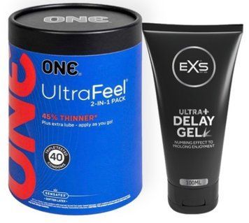 Набір з ONE UltraFeel 2-in-1 Pack 40 шт + Пролонгатор EXS Delay Gel Ultra+ 100ml SOS9098 фото
