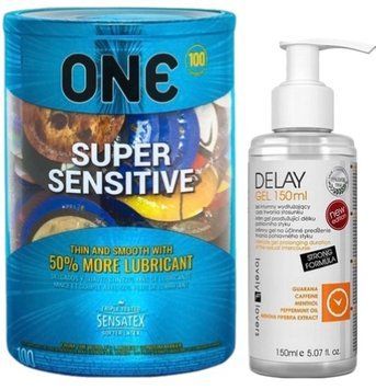 Набір з ONE Super Sensitive 100 шт + Пролонгатор Lovely Lovers DELAY GEL 150ml SOS9491 фото