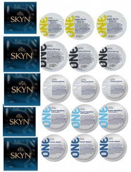 Набір Skyn та One з 20 шт : Elite , Studs , Classic , Sensitive , Strong , Dome SOS488 фото