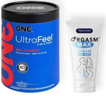 Набір з ONE UltraFeel 2-in-1 Pack 40 шт + Пролонгатор Medica-Group Orgasm Max for Men - krem 50 ml SOS9079 фото