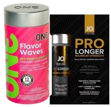 Набір з 12 шт ONE Flavor Waves + Пролонгатор JO Prolonger Spray with Lidocaine (60 мл) SOS9333 фото