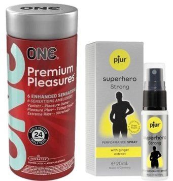 Набір з 24 шт ONE Premium Pleasures + Пролонгатор pjur Superhero Strong Spray 20 ml SOS9380 фото