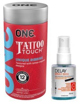 Набір з ONE Tattoo Touch Pack 12 шт + Пролонгатор LOVELY LOVERS DELAY SPRAY 50 ML SOS9428 фото