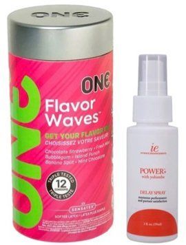 Набір з 12 шт ONE Flavor Waves + Пролонгатор Doc Johnson Power+with Yohimbe Delay Spray For Men (59 мл) SOS9328 фото