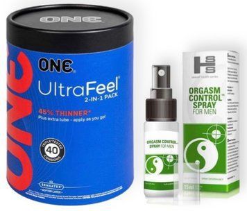 Набір з ONE UltraFeel 2-in-1 Pack 40 шт + Пролонгатор SEXUAL HEALTH SERIES ORGASM CONTROL SPRAY, 15 МЛ SOS9078 фото