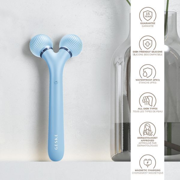 Електронний ультразвуковий ролик для обличчя GESKE Sonic Facial Roller 4в1 aquamarine HB0182 фото
