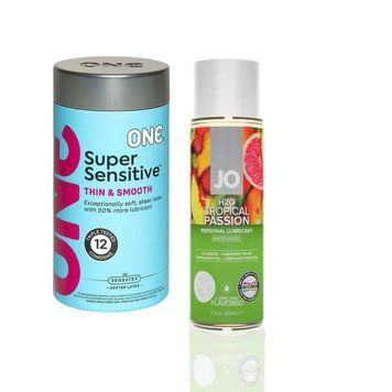 ONE Super Sensitive Pack 12 шт.+ Лубрикант на водній основі System JO H2O &mdash; Tropical Passion (60 мл) SOS6499 фото