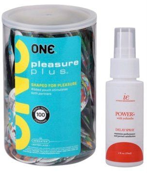 Набір з ONE Pleasure Plus, 100 шт + Пролонгатор Doc Johnson Power+with Yohimbe Delay Spray For Men (59 мл) SOS9124 фото
